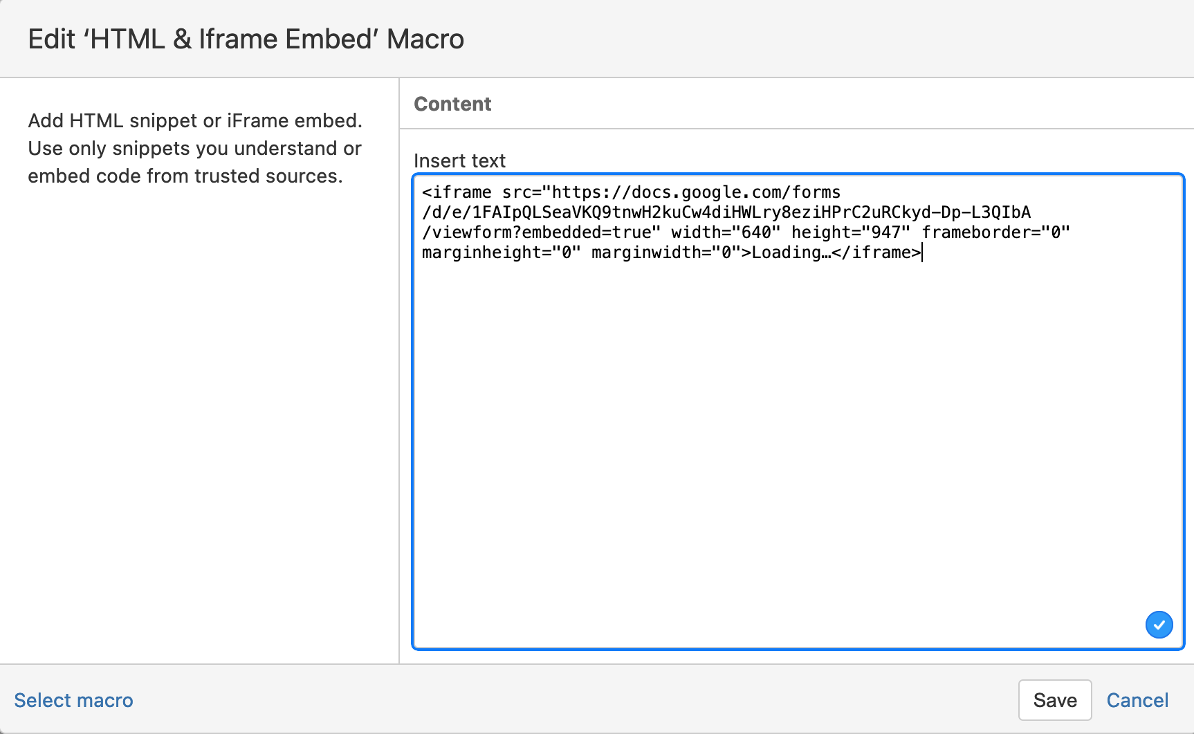 iframe embed example in Confluence