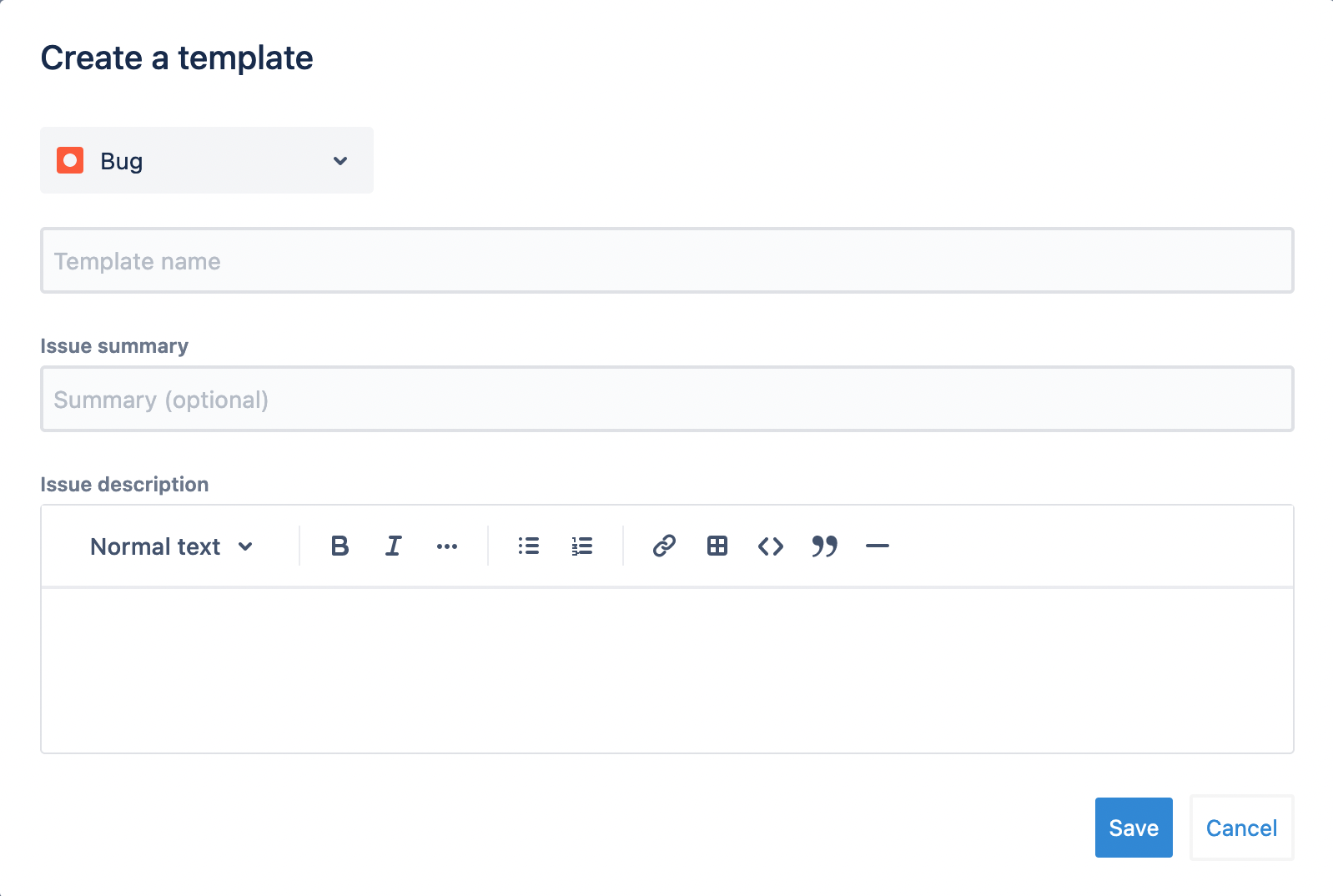 optional.  Issue Template for Jira - Template create window